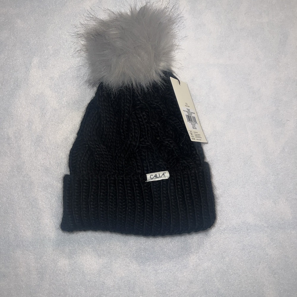 Calia x Carrie Underwood Cable Knit Black Pom Beanie One Size New $30